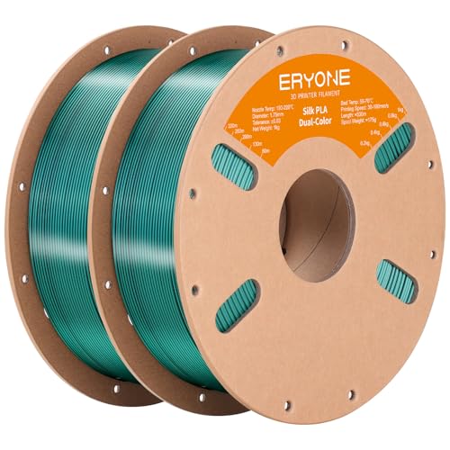 Image of ERYONE Silk Dual Color PLA Filament 3D Printer 1.75mm + /- 0.03mm, Bicolor Filament Two Tone PLA Bundle 2KG Cardboard Spool, Black Green