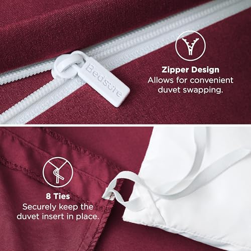Image of Bedsure Duvet Cover Full Size, Soft Double Brushed Bedding Set, 3Pcs, Red | For Kids & Adults, 80 inchx90 inch Comforter Cover, Hotel Luxury, All Season, Breathable, Easy Care, Lightweight, Zipper Closure