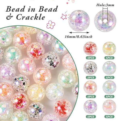 Beadthoven 40pc Crackle Acrylic Beads, Iridescent 8 Colors, Large Hole - Image 4