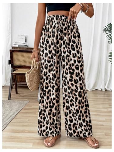 SHENHE Women's Leopard Print Wide Leg Palazzo Pants High Paperbag Waist Cheetah Trousers2