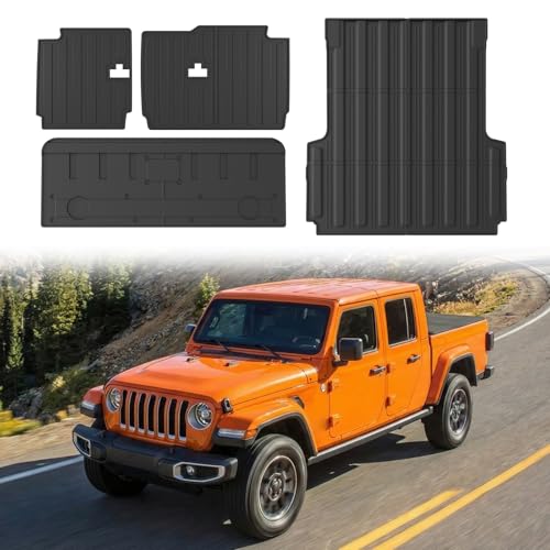 Tecbaba Truck Mat Compatible with 2020-2026 Jeep Gladiator JT Truck Bed Liner 2nd Row Seat Back Mats All Weather Tailgate mat 2025 Gladiator Accessories