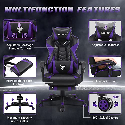 Purple Gaming Chair, Reclining Computer Chair With Footrest, High Back Gamer Chair With Massage, Large Computer Gaming Chair, Racing Style Desk Chair For Gaming, Big And Tall Gaming Chairs For Adults #TOP3