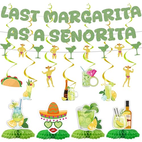 EUOYUFO Margarita Party Decorations Last Margarita As A Senorita Glitter Banners Hanging Swirls Honeycomb Centerpieces Margs Theme Matrimony Bridal Shower Wedding Bachelorette Decor Supplies