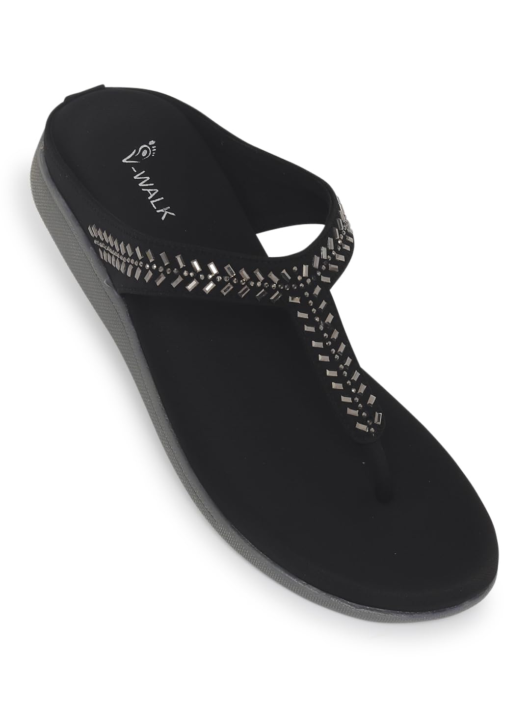 V-WALK Embellished T-Strap Smart-Casuals Comfort Sandals for Women | Easy-To-Wear Slip-ons Daily-Wear Slippers | College, Outdoor, Office, Work & Shopping Comfortable Sandals