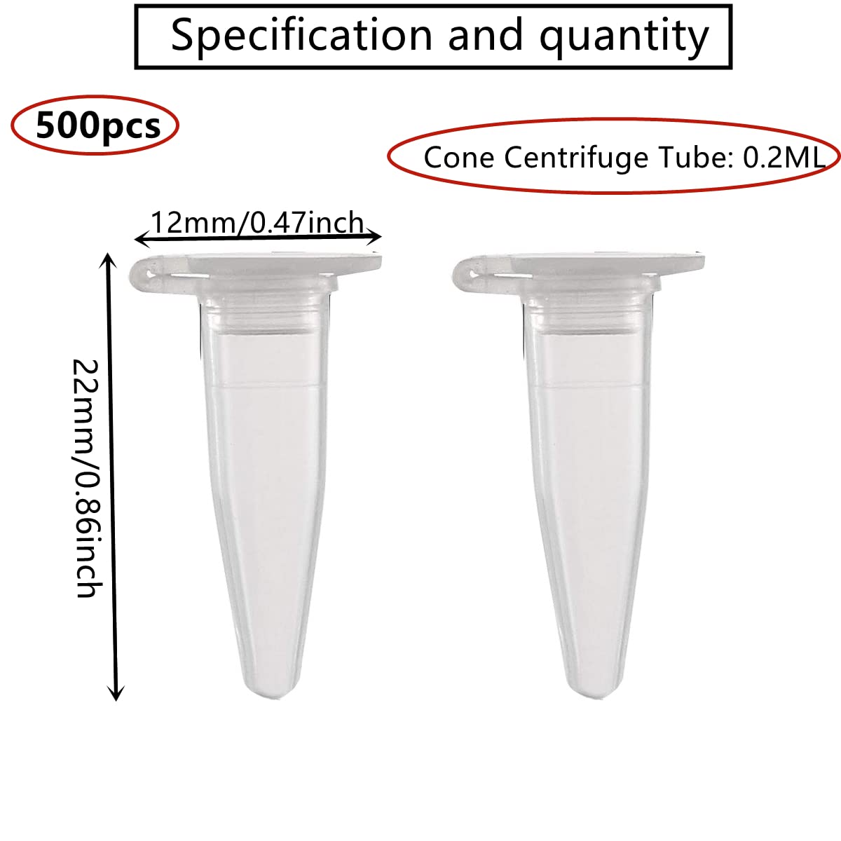 HUAZIZ Tubos de Ensayo 0,2 ml 500 pcs Polipropileno Graduado Plástico Centrífuga Vials con Tapa Plana