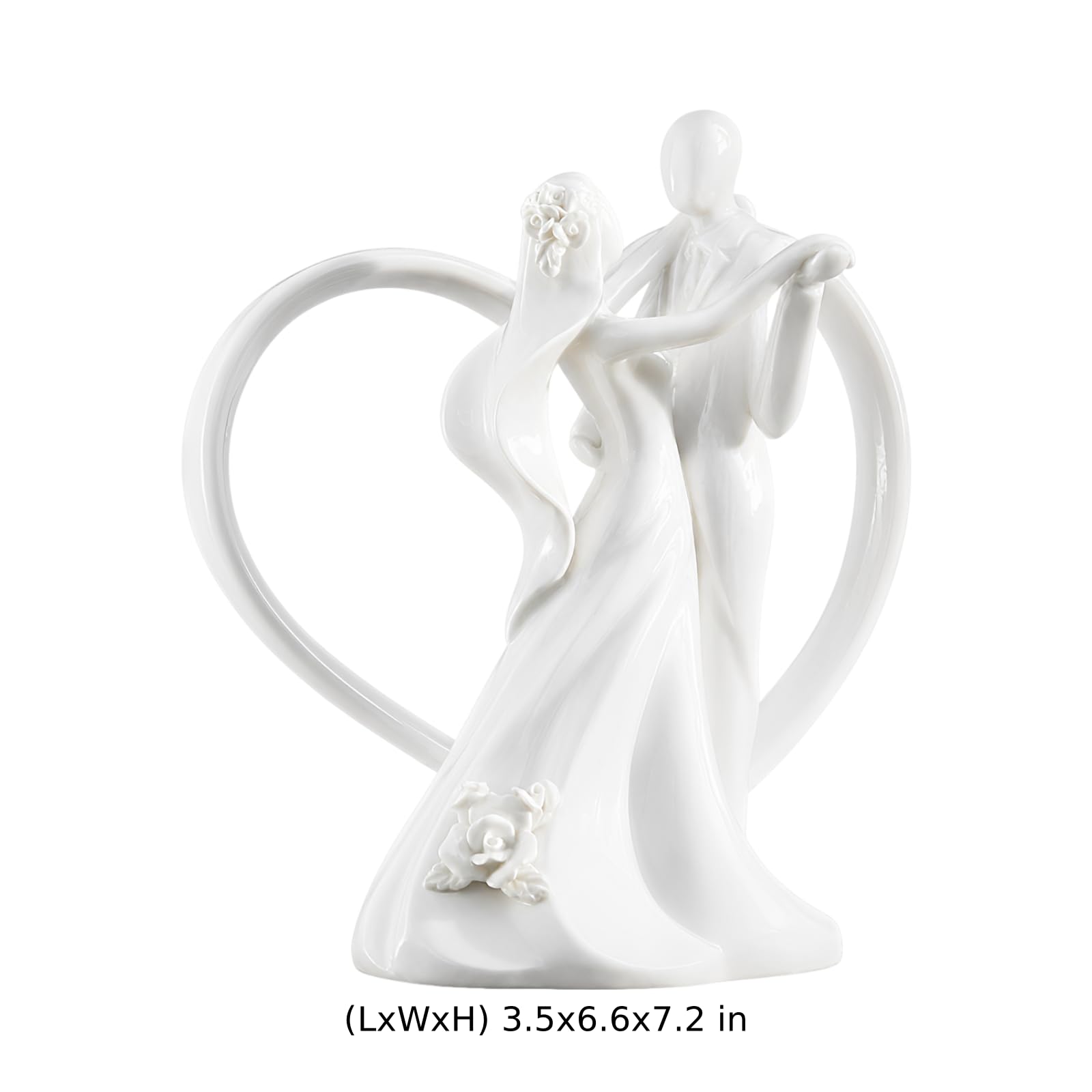 Keramik Cake Topper, cremeweiß, tanzendes Brautpaar mit Herzmotiv, 18,2 cm Höhe, Hochzeitsfigur und Sammelfigur für Empfang, Jubiläum, Zuhause und Büro, Deko für westliche Hochzeiten