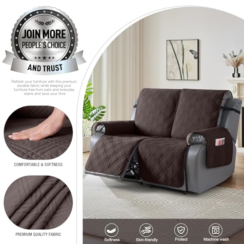 Image of TAOCOCO 100% Waterproof Loveseat Recliner Cover, Non Slip Split Loveseat Covers for Reclining Sofa with Elastic Straps, Washable Recliner Chair /Furniture Protector for Pets(2 Seater, Chocolate)