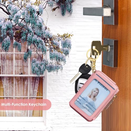 Image of M-Plateau RFID Blocking Slim Keychain Wallet for Women | PU Leather Wallet Keychain with ID Window & Zipper Pocket, Credit Card Case for Daily Carry (Light Pink)
