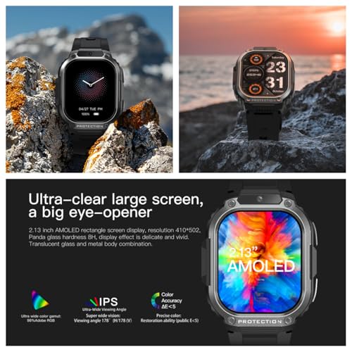 AIEK 4G LTE Smartwatch Phone, 2Go+16Go, Android 8.1 SMS appels vidéo WiFi, 2,13'' AMOLED Screen Activity Tracker avec fréquence Cardiaque, Montre GPS de Sport pour Hommes et Femmes – Image 3