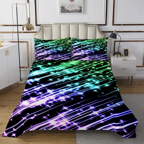jejeloiu Kids Sparkling Geometry Quilted Coverlet Twin Size, Colorful Streaks Bedspread Boys Girls Cool Lightsaber Coverlet Set Teens Bedroom Decor with 1 Pillow Case