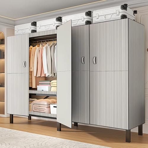 RTYWAOVU Portable Closet Rack with Magnetic Door,Folding Wardrobe Organizer Rack for Hanging...