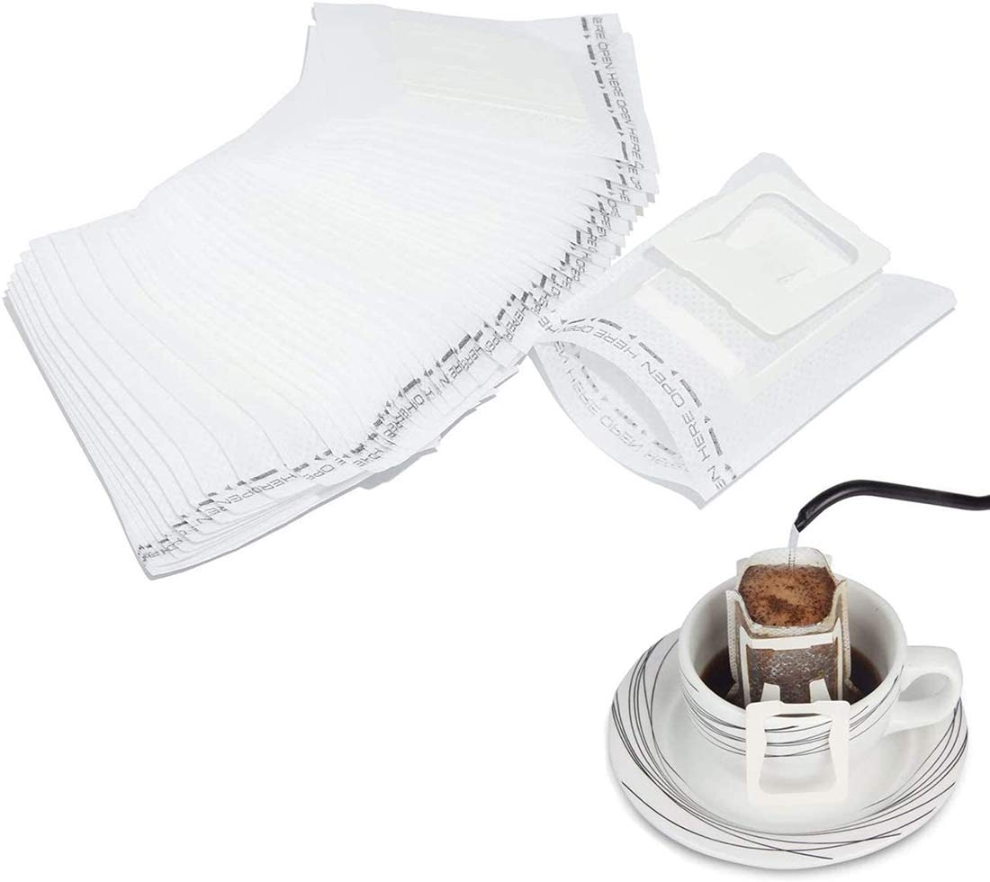 DELFINO Coffee Filter Bag, Disposable Pack Drip Coffee Filter Bag, 100 Pcs - Hanging Ear Drip Coffee Bag Strainer Eco Friendly Material Portable for Camping Outdoor, Travel Home Office White