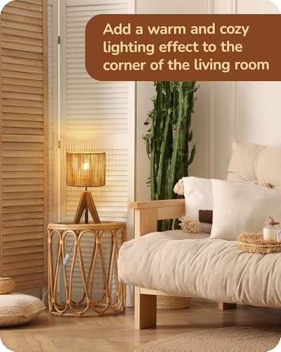 image for EDISHINE Small Rattan Table Lamp, Wood Tripod Bedside Lamp, Boho Night