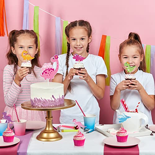 37 Pieces Pink Dinosaur Cake Toppers For Girls Dinosaur Cupcake Toppers Girls Birthday Party Decorations Colorful Dinosaur Cake Decorations For Kids Birthday Girl Baby Shower Dino Theme Party Supplies #TOP5