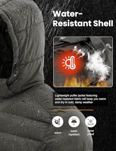 Image of TBMPOY Men's Lightweight Puffer Jackets Detachable Hood Water-Resistant Casual Winter Coat Hooded Insulated for Travel Ski