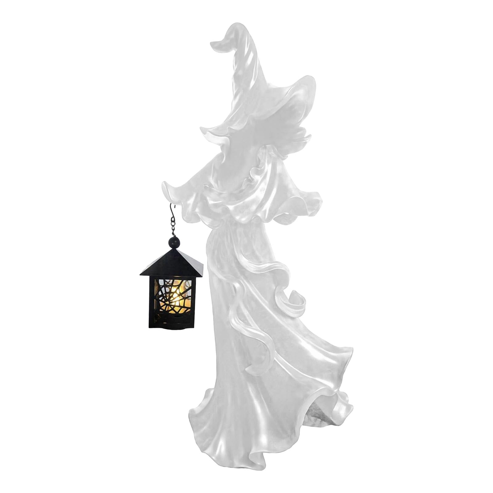 Resin Halloween Ghost Statue with Lantern Mini Spooky Halloween Witch Figurines Spooky Playful Halloween Decoration Gifts for Fireplace Mantel Or Entryway (White Witch)