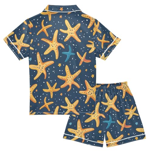 ALAZA Star Starfish Color Pajamas Satin Pajama Set Short Sleeve Button Down Sleepwear2