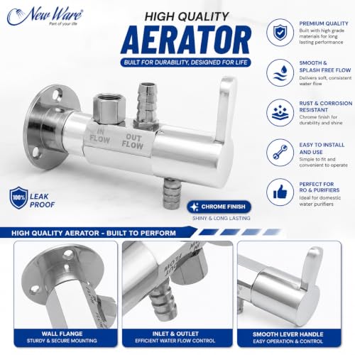 Image of New Ware CP Brass Water Purifier Tap Wall Mount Single Lever RO Water Filter Faucet with Quick Connect Outlet, Leak Proof Chrome Finish Replacement Tap for Home Kitchen Drinking Water Purifier