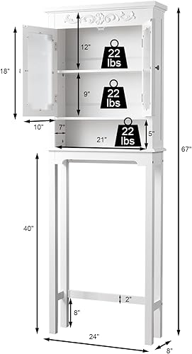 Miniatura 3 de Giantex Armario de almacenamiento sobre el inodoro con 2 puertas y estante abierto, estante de baño independiente con estante medio ajustable y