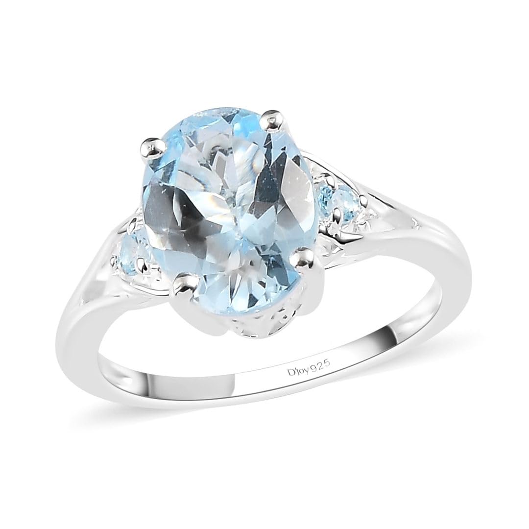 Shop LC Delivering JoyShop LC Beautiful Engagement Promise Rings for Women Blue Topaz Stone 925 Sterling Silver Love Birthstone
