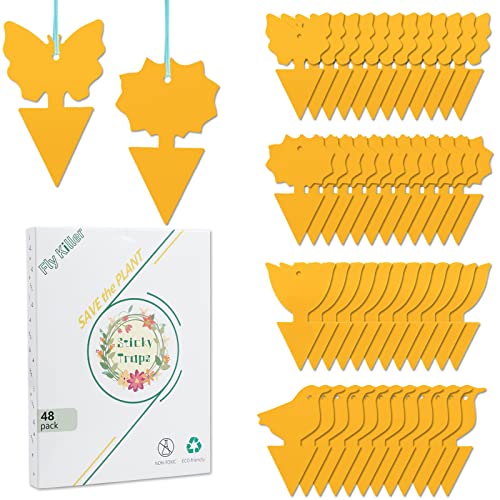 48 trampas para moscas conectables, pizarras amarillas, adhesivas, para proteger las plantas de los mosquitos tristes, pulgones y parásitos, ideal para balcón, jardín, interior Cover