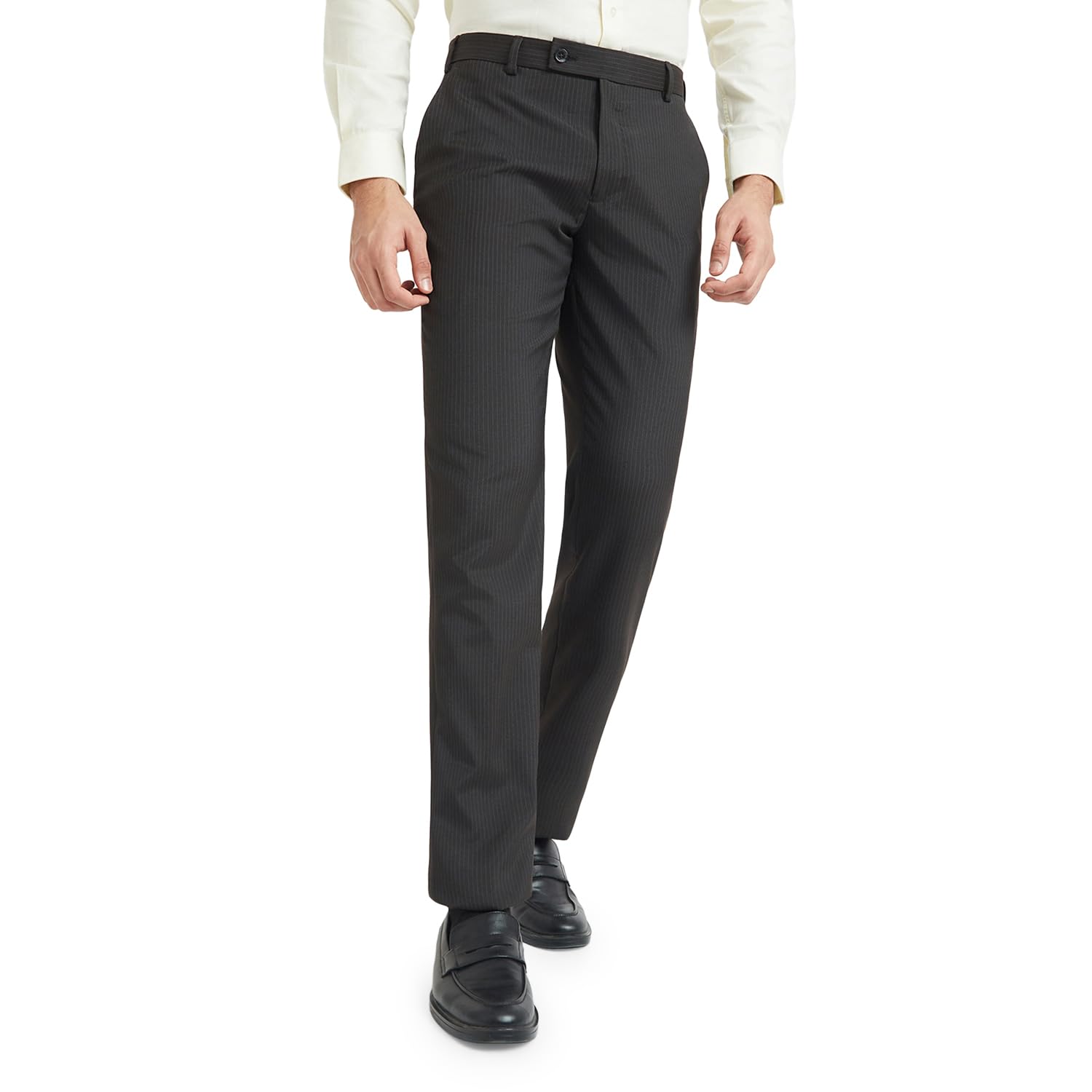 Men's Stripe Pattern Regular Fit Polyester Blend Flat Front Formal Trouser-image-11