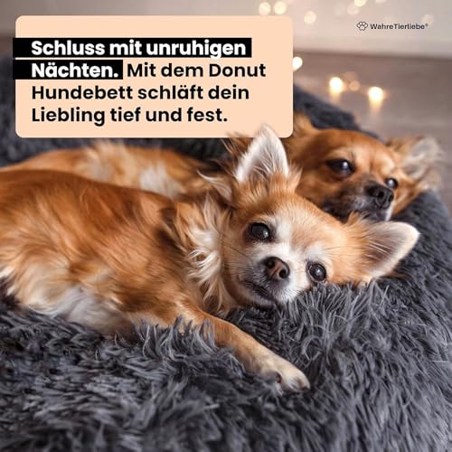 Wahre Tierliebe Hundebett Donut - Das Original - waschbar [M, 80cm, dunkelgrau] Hundekissen, Hundekorb, Flauschiges Hundebett für große, mittelgroße & kleine Hunde