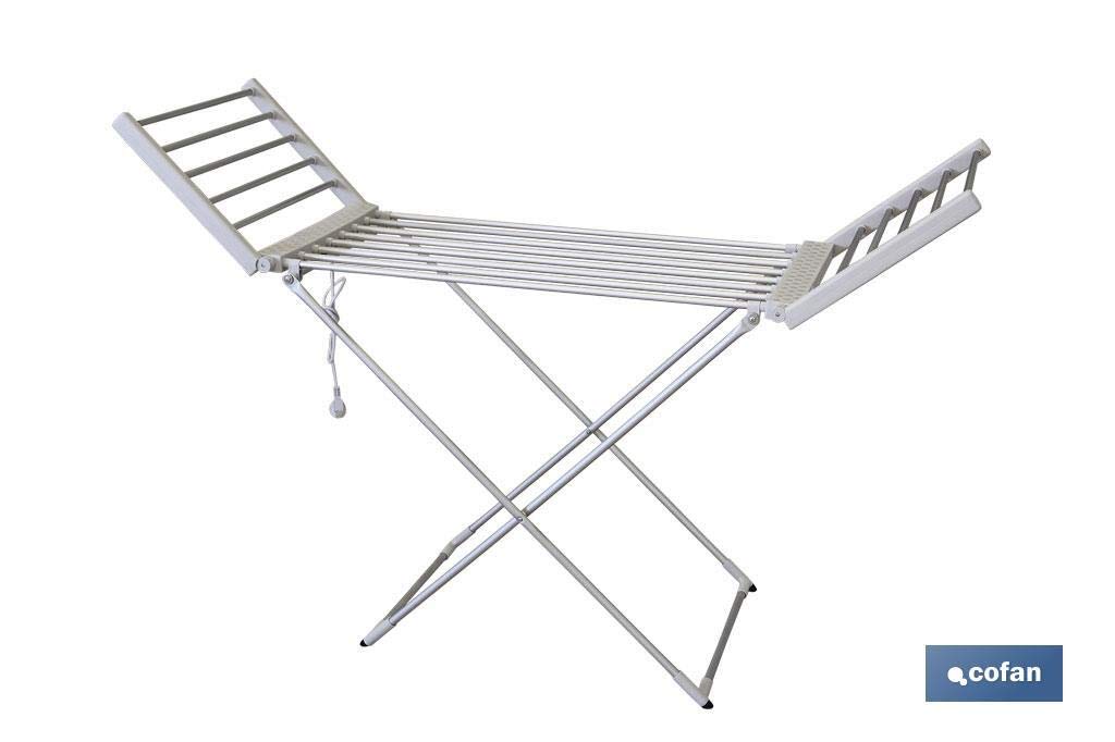 Cofan Tendedero Extensible Eléctrico | 220W | Modelo Sahara | Fabricado en Aluminio | Medidas: 148 x 52 x 108 cm