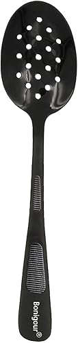 Miniatura 7 de Bonigour Cuenco ranurado culinario de 9 pulgadas, cuchara chapada de acero inoxidable 18-8 (negro, cuenco ranurado - 9 pulgadas)