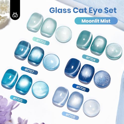 Image of Beetles Moonlit Mist Cat Eye Gel Nail Polish Set, 6 Colors Blue Cat Eye