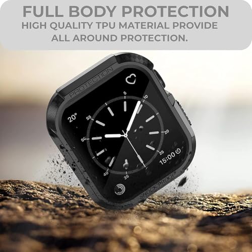Image of Getsable Tough Armour Cover Case Compatible with Apple Watch Series 9|8|7 (45mm) | Series SE2|6|SE|5|4 (44mm), iwatch 45mm Bumper case - Black