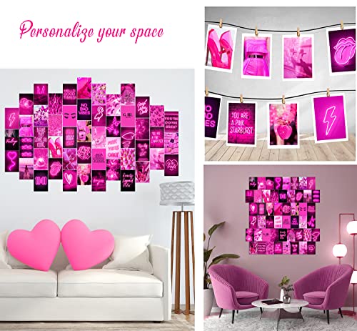 WOONKIT Pink Neon Wall Collage Kit Aesthetic Pictures, Trendy Room Decor for Teen Girls, Pink , 50pcs 4x6 Inch