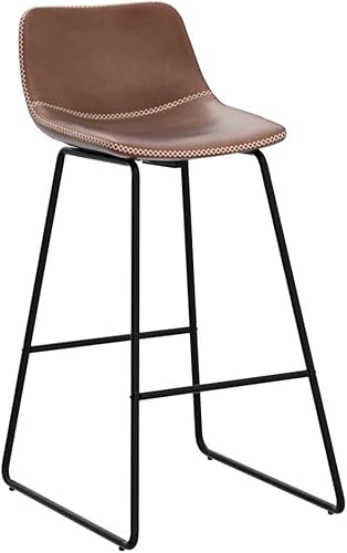 Miniatura 4 de HeuGah Juego de 3 taburetes de bar de 30 pulgadas, taburetes de bar de altura de mostrador marrón con soporte trasero, taburetes altos de piel
