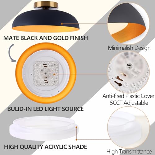 Image of Bargeni Flush Mount Ceiling Light,Mid Century Black&Gold Fixture,5CCT