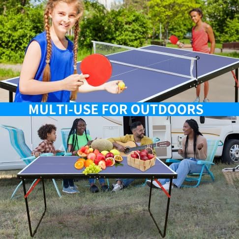 Mid-Size Table Tennis Table, Foldable Ping Pong Table Set with Net and 2 Ping Pong Paddles for Indoor & Outdoor, Portable Table Tennis Table for Adults, Teens