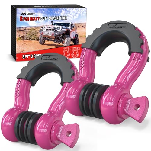 Image of Nilight 2 Pack 3 /4 inch D-Ring Shackle with 7 /8 inch Screw Pin 41,887lbs Break Strength, Heavy Duty Off Road Recovery Shackle with Isolators Washers for Use with Tow Strap, Winch, Off-Road Truck Vehicle