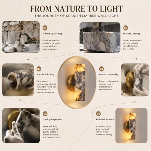 Image of Natural Marble Wall Sconces Set of 2, Alabaster Wall Light, Hardwired Wall Light Fixtures, Modern Wall Mount Wall Lights for Dining Room Stairs Bedroom Bathroom Hallway
