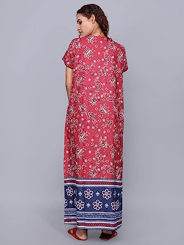 Image of Evolove Women's Cotton Long Maxi Night Gown Nighty Dress with Pocket & Stylish Button, Super Soft Comfortable (LNG-Button)