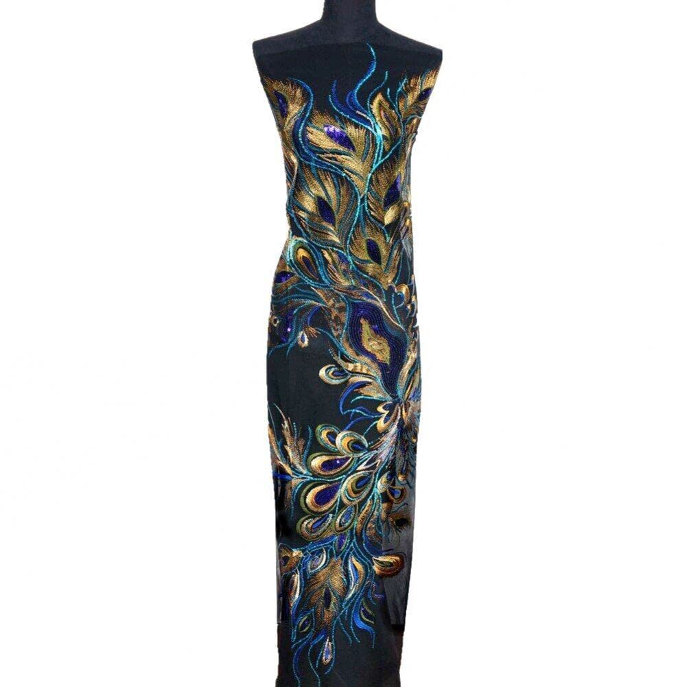 Sanfly Gown Appliques Sew Patch 130cm Sequin Phoenix Feather Embroidered Lace Fabric Mesh Patch Decor