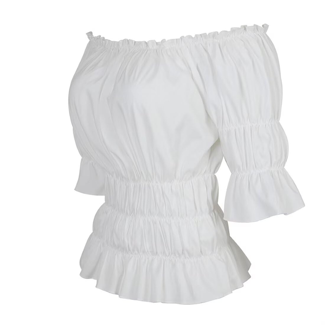 jutrisujo White Blouses for Women UK Off The Shoulder Renaissance Tops Medieval Pirate Shirt Gothic Smocked Boho Short Sleeve XS