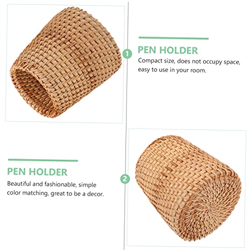 ABOOFAN 2pcs Hand Woven Rattan Pen Holder — Tiny Desk, Huge Style 5 Hand Woven Rattan Pen Holder (2pcs)