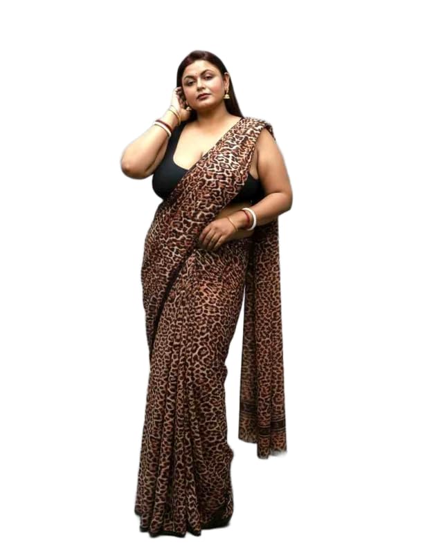Image of Leopard Print Saree With Soft Fabric with Unstiched Blouse Peace(DYCC02 AMZ)