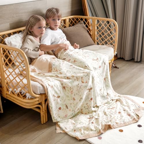 Image of GRSSDER Cotton Muslin Quilt Blanket - Silky Soft and Breathable Kids' Throw Blanket, Oversized Muslin Blankets for Newborns, Toddlers & Kids, 6 Layers Reversible Design for All Seasons, 55 inch x 69 inch