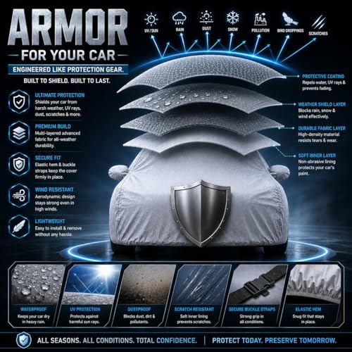 Image of Back-Boo Heavy Waterproof e Vitara Car Cover | Polyester Car Body Covers for Rain & Sun | UV Protection, Dustproof, Scratch Resistant, Windproof, Heat Resistant, Custom Fit - (Silver)