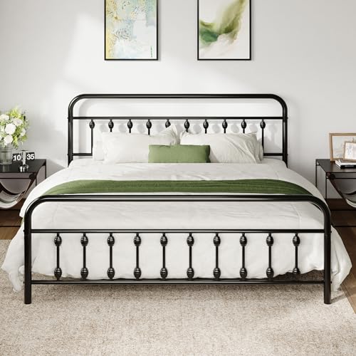 Allewie 14 Inches King Size Metal Platform Bed Frame with Victorian Style Iron-Art...