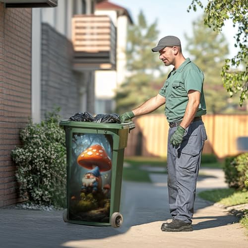 Image of Peacoblue Wheelie Bin Stickers 2 Sheets Forest and Gnomes Sticky Dustbin Stickers Decals, 15 inch x 32 inch Waterproof Large Wraps for Trash Cans Bins Fridges Door Wall Garden Outdoor Indoor Patio Decor