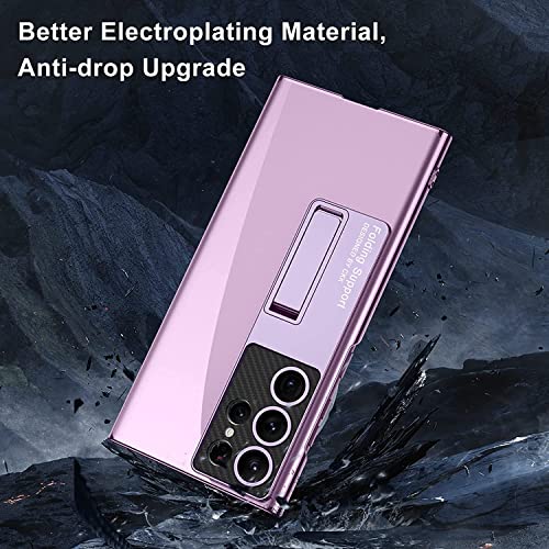 Image of Midkart Kickstand Cover Compatible with Samsung Galaxy S23 Ultra 6.8 inch Release 2023 Hard PC Electroplated Borders Anti-Yellowing Protective Case, Transparent & Purple