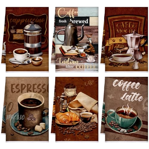Boyiee Geschirrtücher, 6 Stück, braun, 61 x 40,6 cm, saugfähig, dekorative Geschirrtücher, Retro-Handzubehör für Kaffee, Bar, Dekoration, Einweihungsgeschenke, Hochzeitsdusche, Dekoration