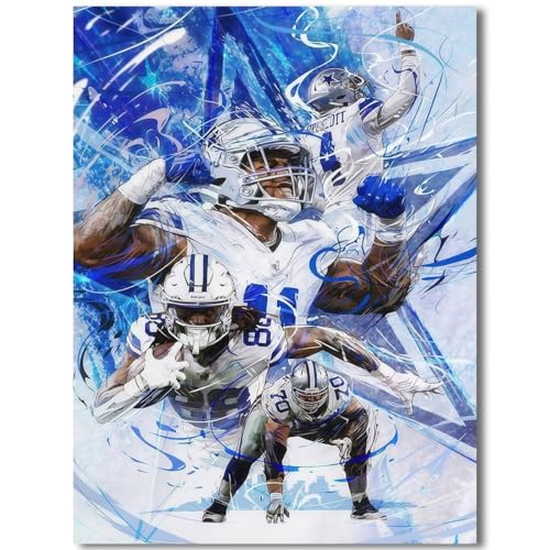 WHZKCYH Rugby Cowboys Team Poster For Fans Kids Birthday Party Gitfs-Dak Prescott Micah Parsons Ceedee Lamb Posters-Canvas Prints Picture For Boy Football Bedroom Decor