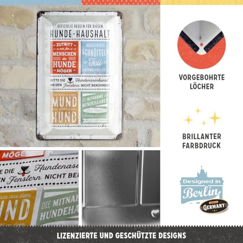 Nostalgic-Art Retro Blechschild, 20 x 30 cm, PfotenSchild – Hunde-Haushalt Regeln – Geschenk-Idee für Hunde-Besitzer, Original Lizenzprodukt (OLP), aus Metall, Vintage Design, Blechschilder Sprüche